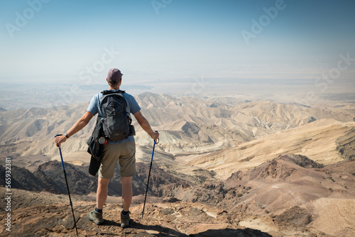 Hiker looking over the desert in Jordan