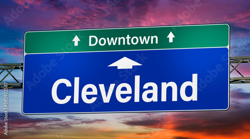 Road sign indicating direction to the city of Cleveland