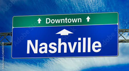 Road sign indicating direction to the city of Nashville