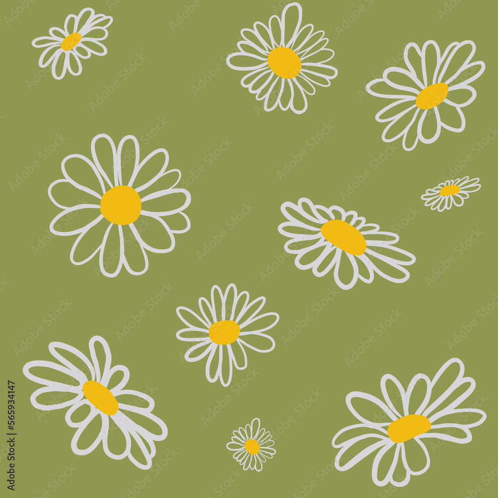 Daisies on a green field pattern