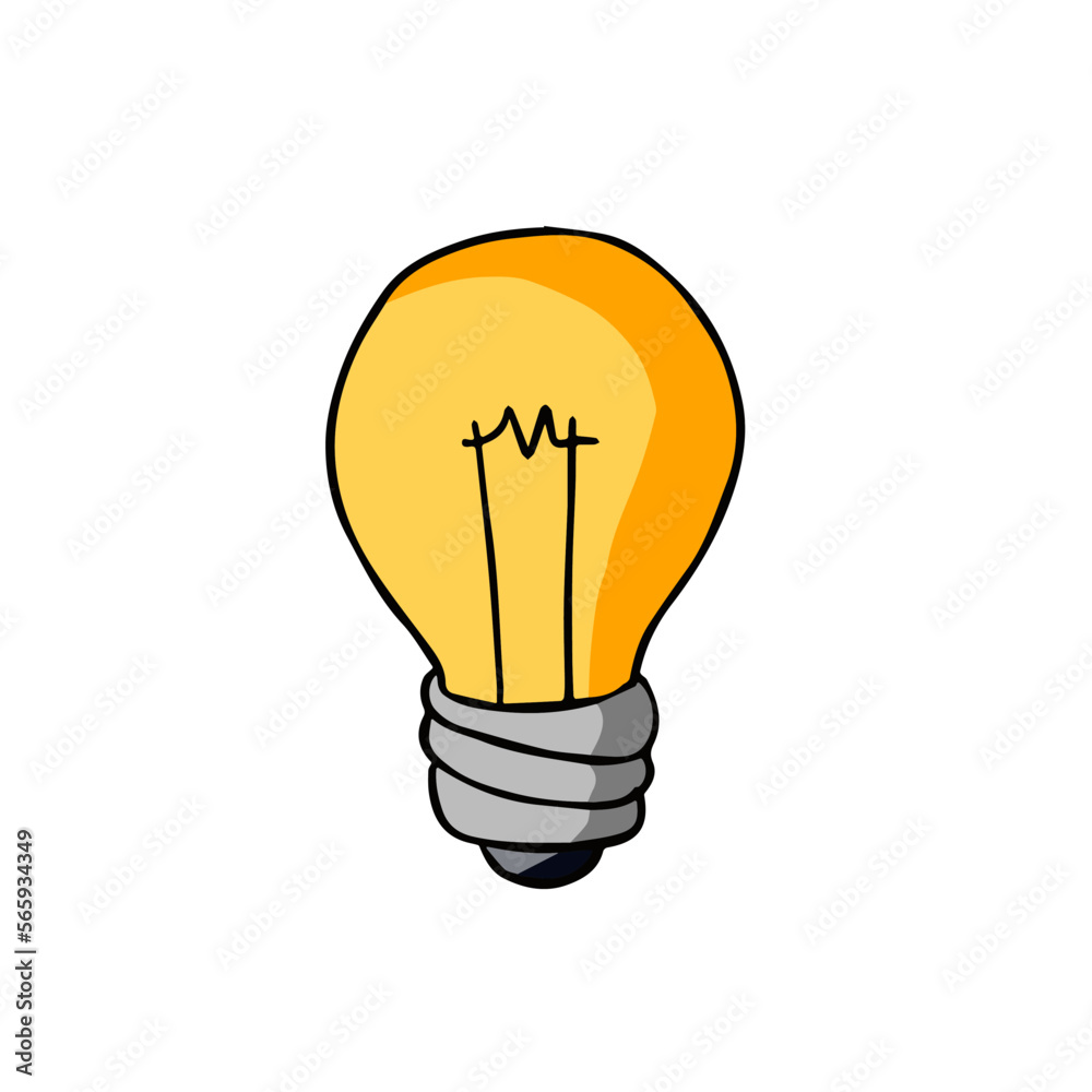 Light Bulb. Sketch drawn electric device. Cartoon doodle lighting concept and idea. Solution and creative
