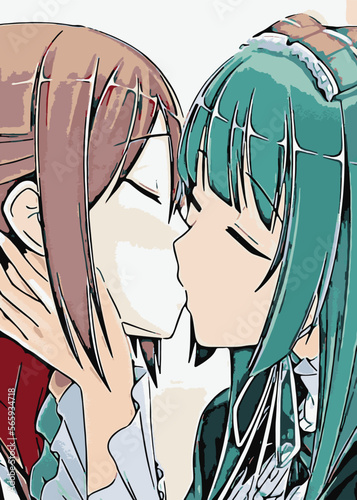 Anime Kiss Illustration Creative Poster Image, anime boy and girl kisses, cute kawaii anime manga style relationship and valentine in love