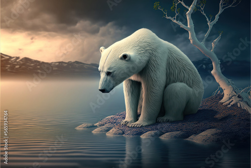Climate change affecting wildlife  polar bear  - AI Generated