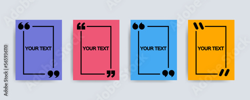 Set of colorful template with black quote text. Blank speech bubbles with text. Feedback form. Blank citation and speech bubbles.
