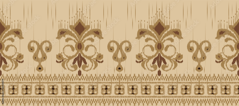 Obraz premium African Ikat paisley embroidery. Batik Textile African ikat seamless pattern digital vector design for Print saree Kurti Borneo Fabric border brush party wear