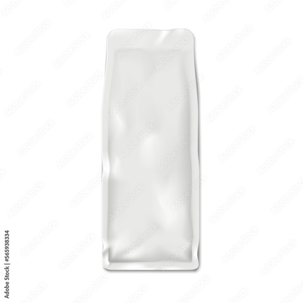 Blank white sachet package vector mockup. Long flexible plastic or foil packet mock-up. Template for design Blank white sachet package vector mockup. Long flexible plastic or foil packet mock-up. Template for design