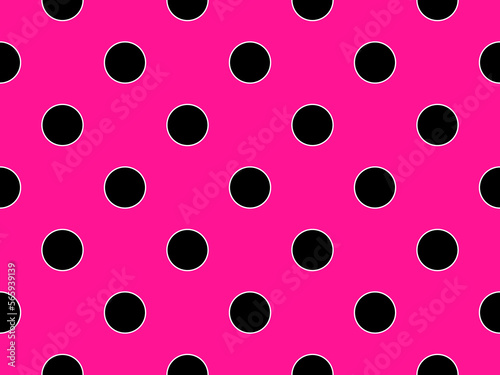 black colour polka dots pattern over deep pink useful as a background
