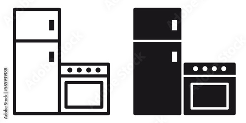 ofvs316 OutlineFilledVectorSign ofvs - kitchen interior vector icon . oven and refrigerator sign . isolated transparent . black outline and filled version . AI 10 / EPS 10 / PNG . g11656