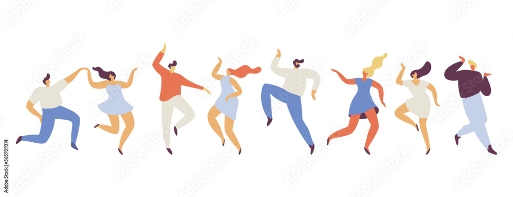 Fototapeta premium Dancing people silhouette flat vector set. Party. .