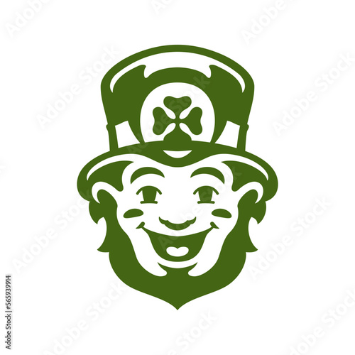 Saint Patrick's Day Celtic smiling troll bearded leprechaun portrait in hat vintage icon vector flat