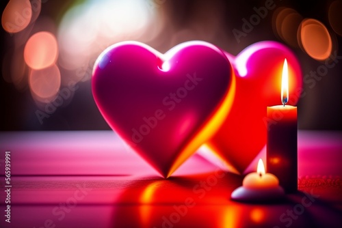 Pink and red heart next to a big candle