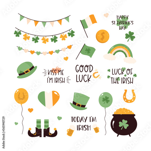 Set of holiday elements, symbols for St. Patricks Day