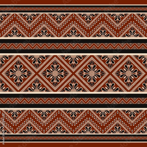 Ethnic tribal traditional geometric pattern. Illustration ethnic tribal paisley floral seamless pattern background. Ethnic geometric pattern use for fabric, home decoration elements, upholstery, wrap.