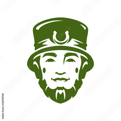 St Patrick's Day lucky Irish troll leprechaun in hat horseshoe portrait vintage icon vector flat