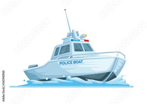 Police patrol boat ship cartoon illustration vector