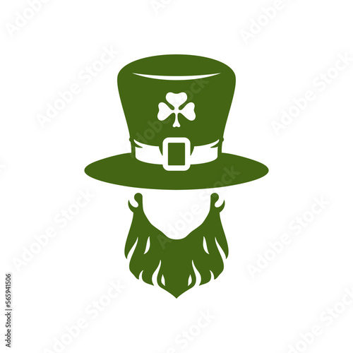 St Patrick's Day Irish leprechaun portrait in hat faceless silhouette vintage icon vector flat