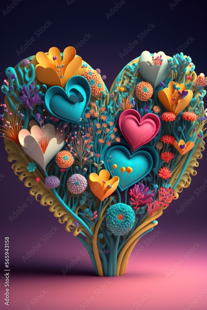 Fototapeta premium Valentine Hearts & Flowers