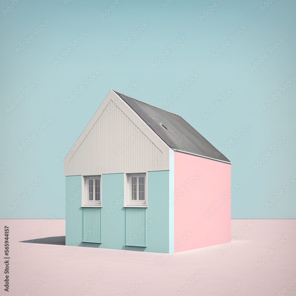 isometric 3d model of a house in pastel colors isolated Generative Ai