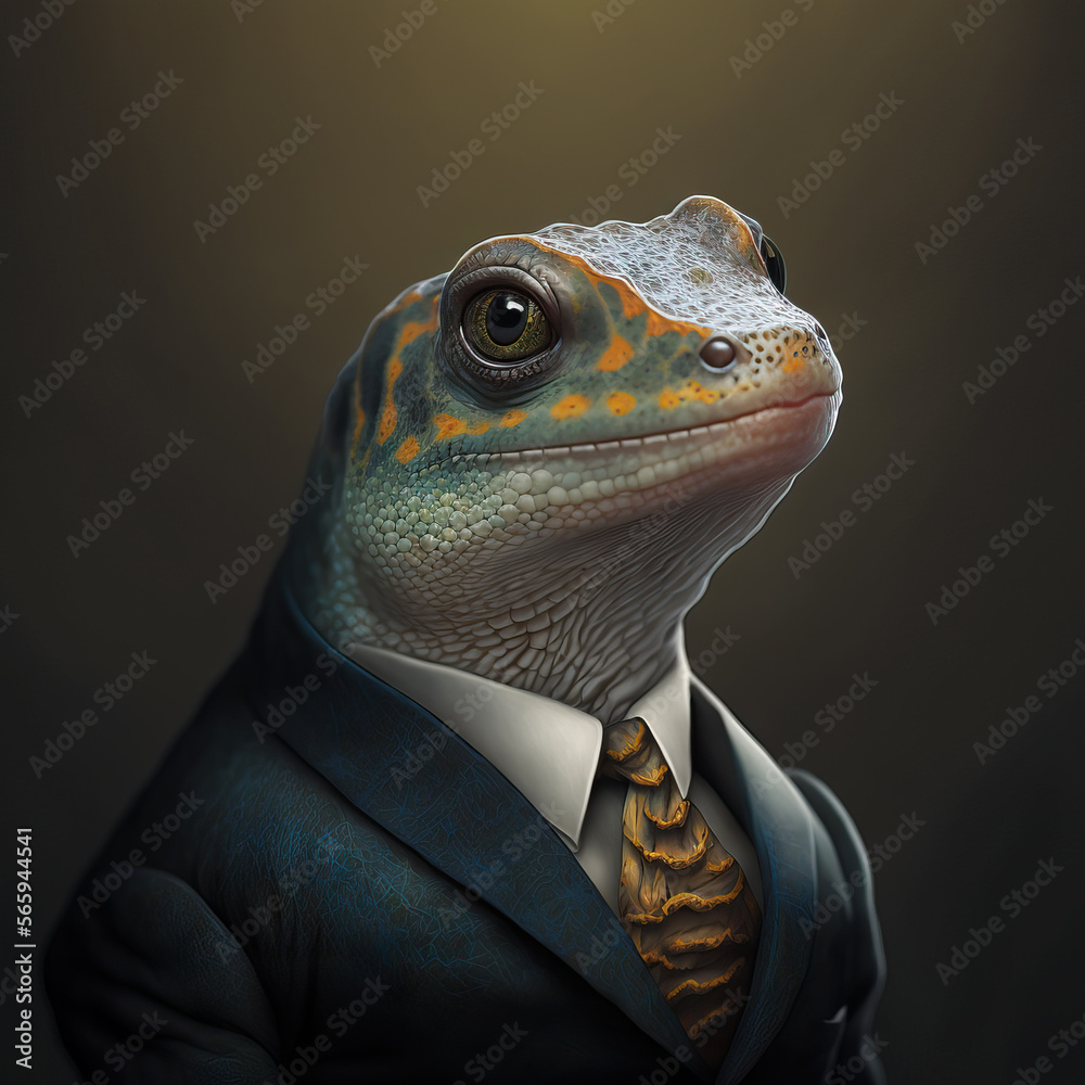 Portrait of a Salamander dressed in a strict business suit, ai Portrait of a Salamander dressed in a strict business suit, ai