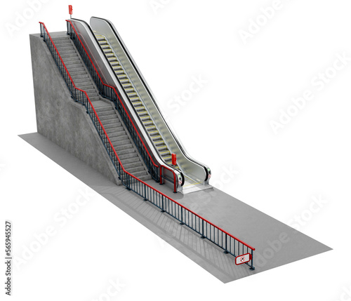 Escalator with stairs transparent background - 3D rendering