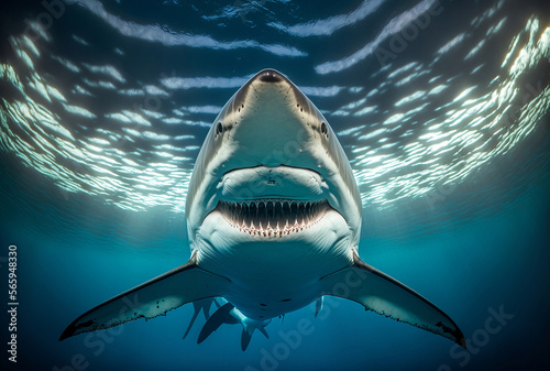 closeup portrait of scary shark underwater