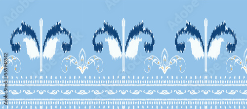 African Ikat paisley embroidery. Batik Textile ikat fabric seamless pattern digital vector design for Print saree Kurti Borneo Fabric border Ikkat Dupatta