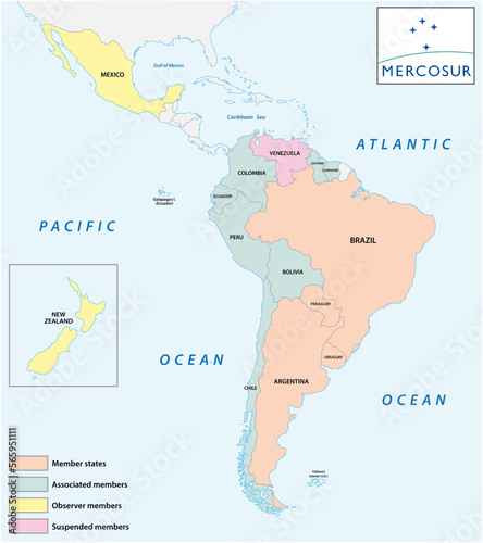 Map of the international economic organization in Latin America Mercosur