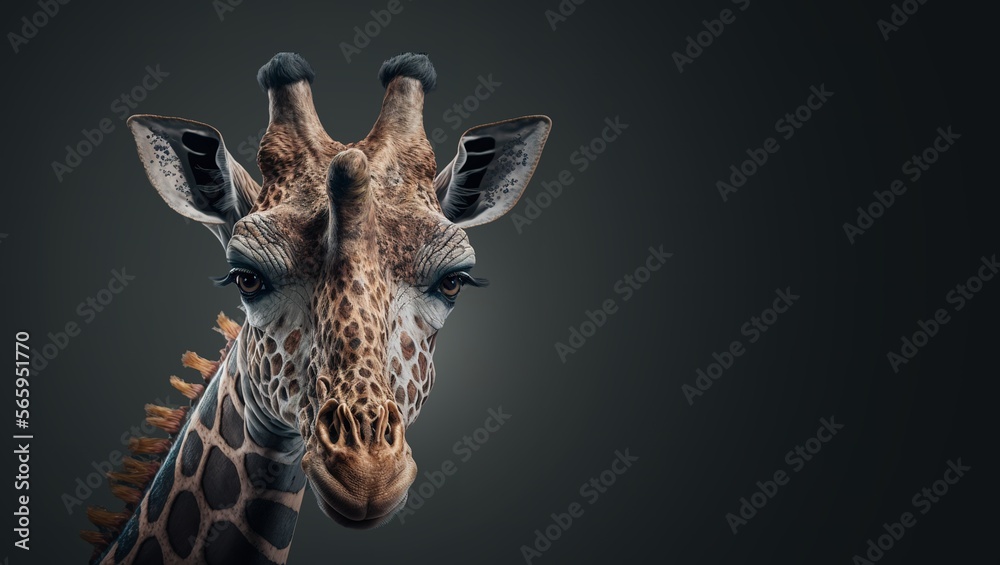 Obraz premium Giraffe vector art illustration close up image of head with empty copy space and text area generative ai