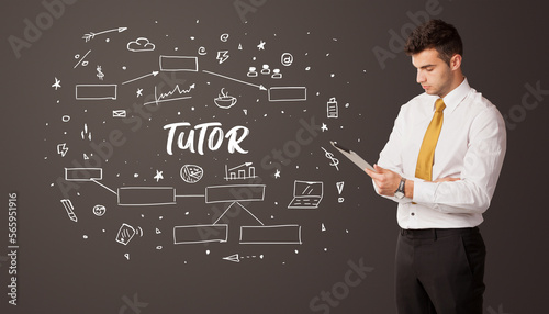 Businessman thinking with educational inscription