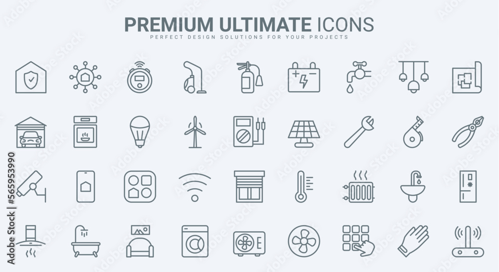 Smart home thin line icons set vector illustration. Outline systems of ...
