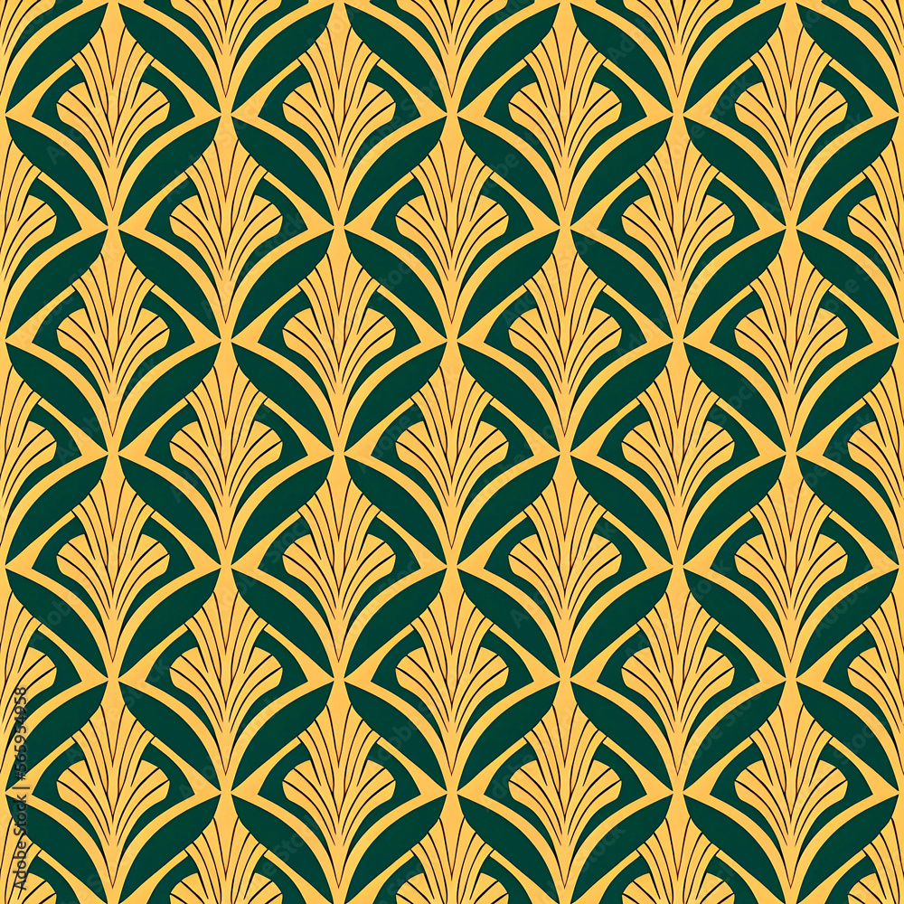 Seamless art deco nouveau tile pattern. Generative AI
