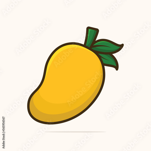 Yellow mango with a leaf cartoon sticker