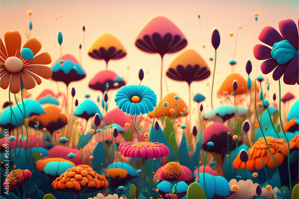Colorful abstract flower meadow illustration. Generative AI Colorful abstract flower meadow illustration. Generative AI