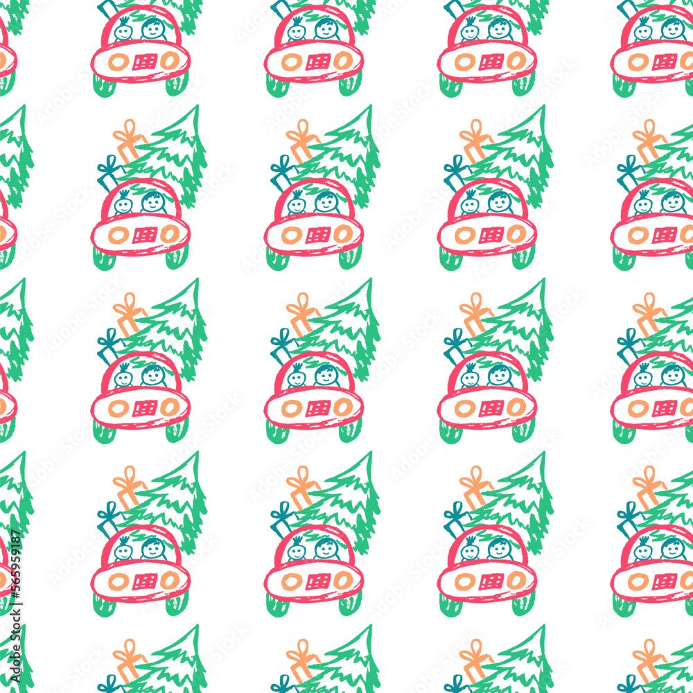 Obraz premium Seamless pattern. Children's drawings with wax crayons