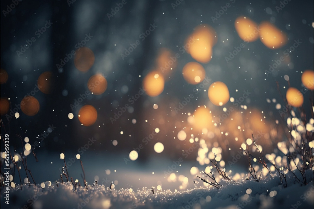 Winter background scene with bokeh lights. Generative AI Winter background scene with bokeh lights. Generative AI