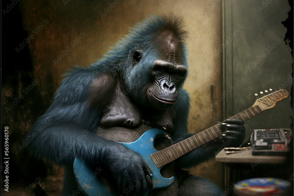 Groovy Gorilla: A Musical Primate Rocks Out on Guitar, Ai Genrative
