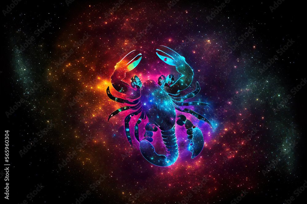 Scorpius zodiac sign against space nebula background. Astrology calendar. Esoteric horoscope and fortune telling concept. Created with Generative AI - obrazy, fototapety, plakaty 