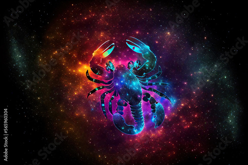 Scorpius zodiac sign against space nebula background. Astrology calendar. Esoteric horoscope and fortune telling concept. Created with Generative AI