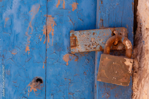 Vintage Blue Door with Rustic Lock
