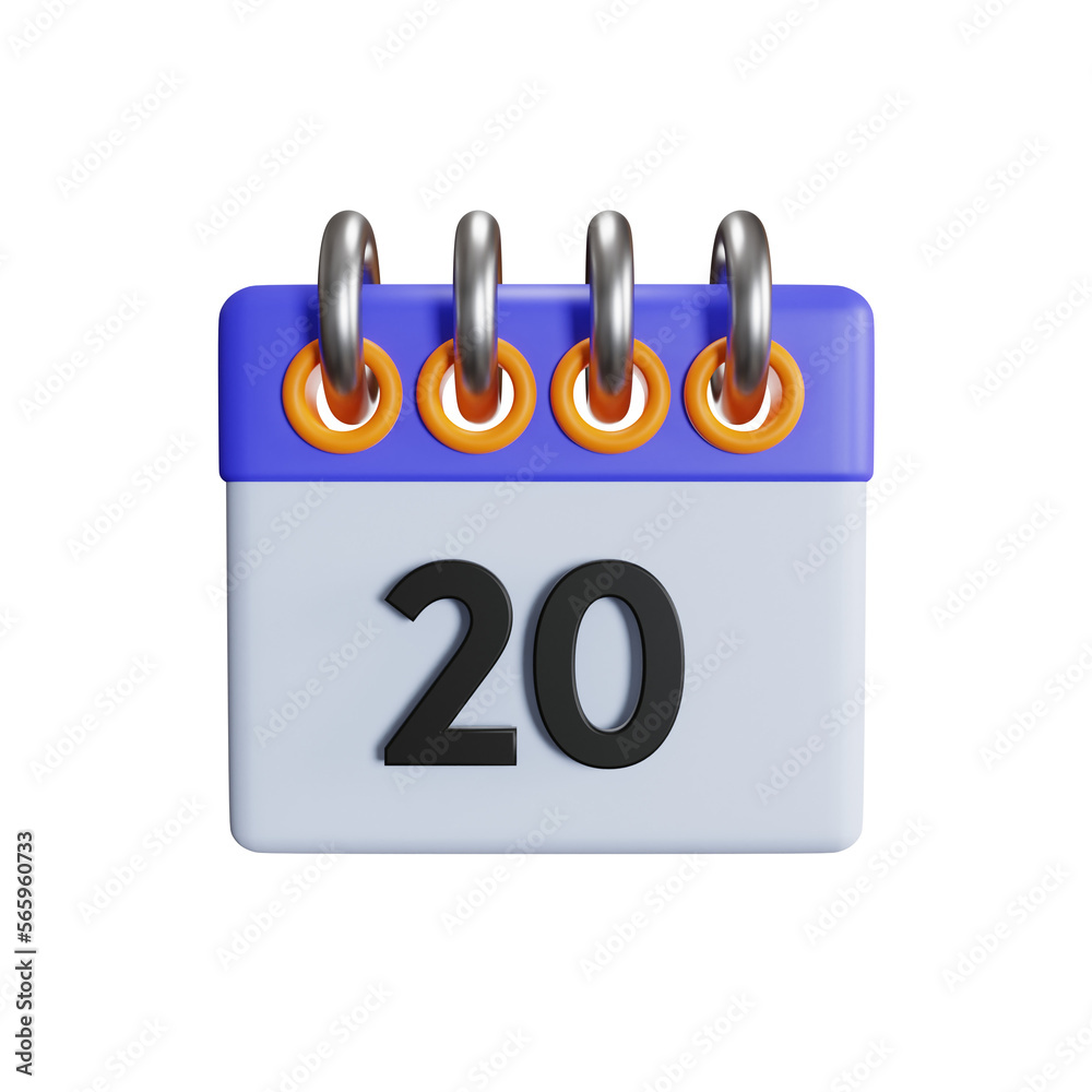 date 20 calendar 3d illustration date 20 calendar 3d illustration
