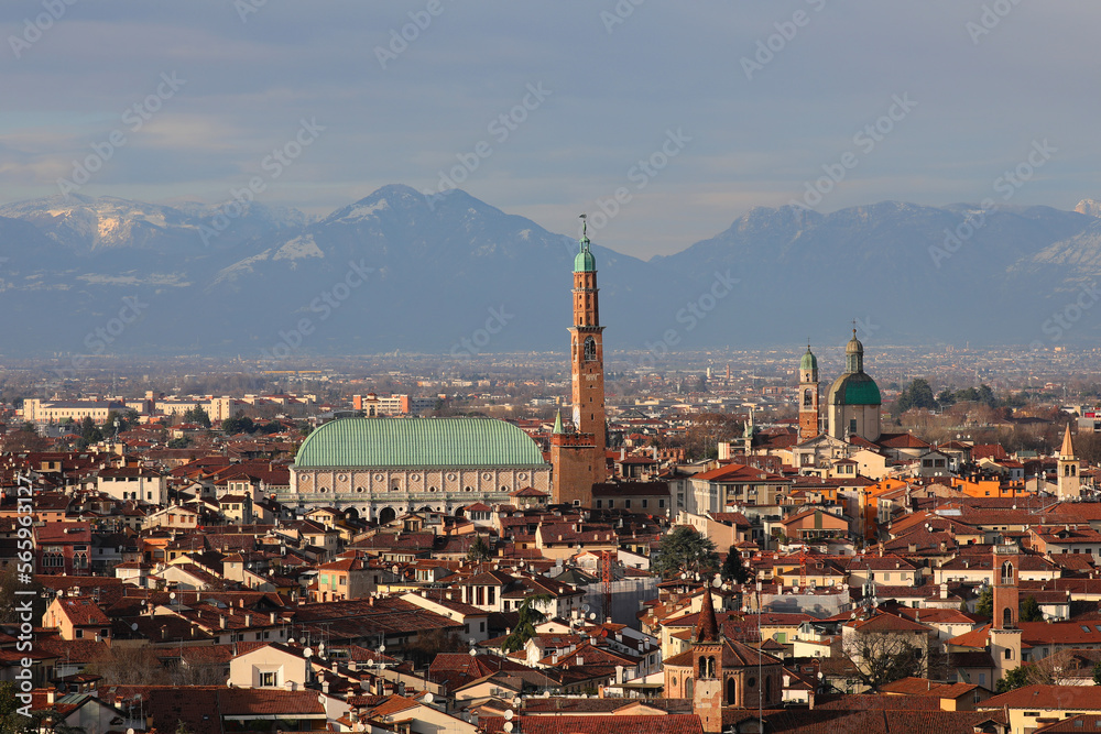 Panorama of VICENZA city in Italy and the famous monument called BASILICA PALLADIANA