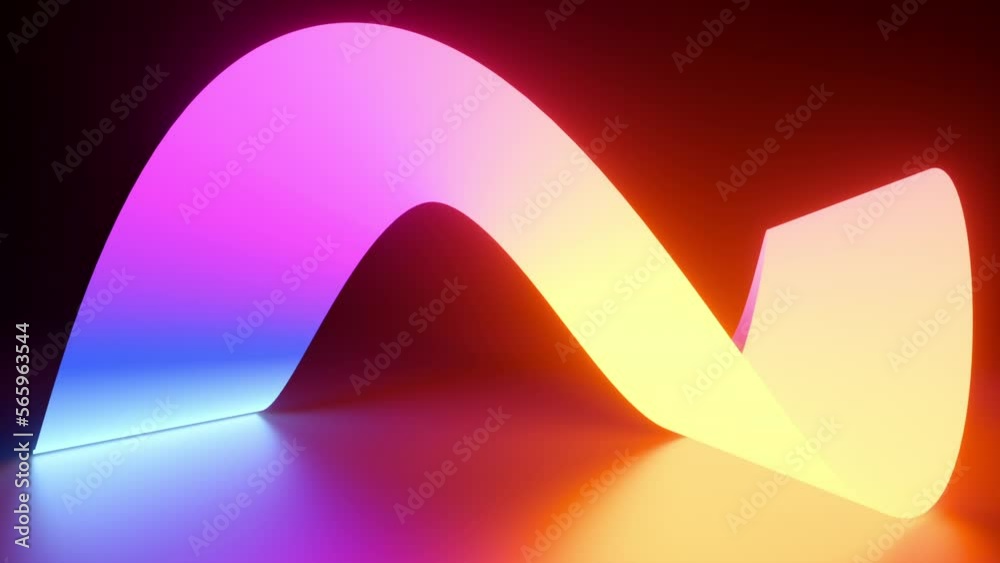 looping 3d animation, abstract background, waving glowing neon ribbon goes around. Minimalist colorful wallpaper