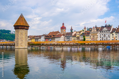 Obraz na płótnie Scenic summer aerial panorama of the Old Town medieval architecture in Lucerne, Switzerland w salonie