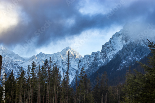 Winter Tatra Mountains. High peak view. Beautiful scenery of mountains in Poland. Winter travel