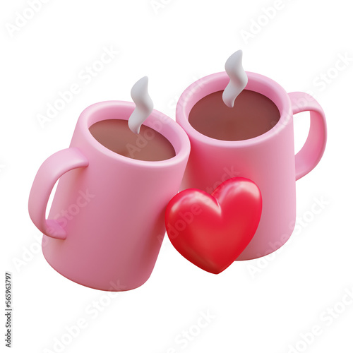 3D cup of coffee  valentine s day  3D rendering illustration