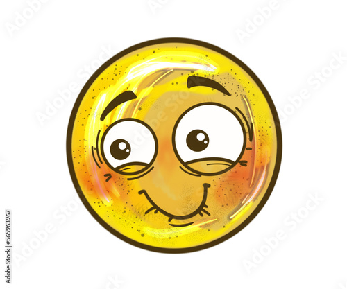 Part of a collection of hand-drawn emoticons, the ' excited ' emoji is part of this unique series, featuring cute and quirky stamps, watercolor paint effects and emotive expressions.