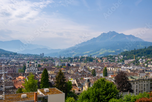Obraz na płótnie Scenic summer aerial panorama of the Old Town medieval architecture in Lucerne, Switzerland w salonie