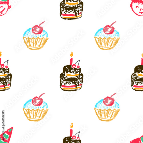 Seamless pattern. Children's drawings with wax crayons