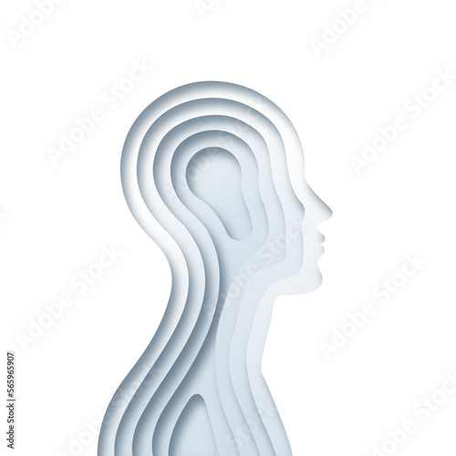 Foto White paper cut man head illustration on isolated background