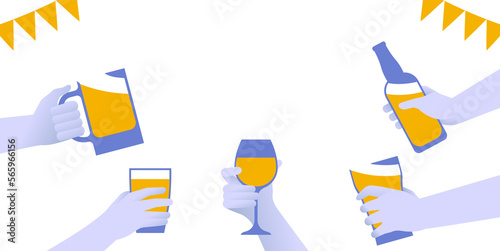 Quadro su tela Diverse friend hands making celebration toast with cold beer glass together on isolated background